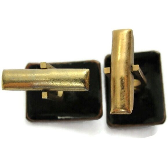 Blue Mosaic Enamel Copper Cufflinks Rectangle Shirt Accessories Wedding Vintage - Picture 12 of 14